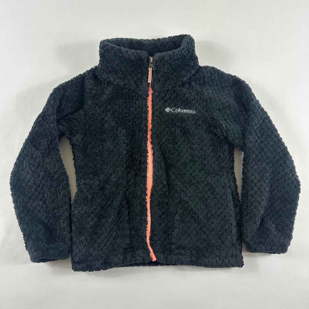 Columbia Kids Fleece Jacket Black Pink Zip Sherpa Puffer‎ Outerwear Size XS 6 7